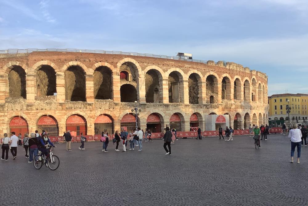 Street paving with Rossa Verona in the historic city center.