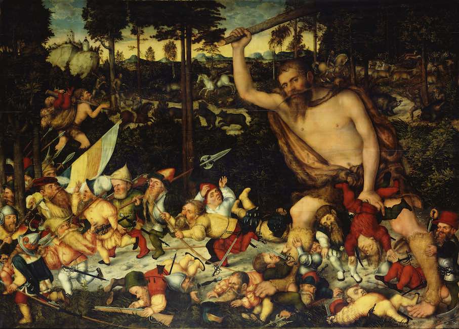 Lucas Cranach d. J., „Der erwachte Herkules vertreibt die Pygmäen“ (historischer Titel), 1551. © Gemäldegalerie Alte Meister, Staatliche Kunstsammlungen Dresden; Foto: Elke Estel/ Hans-Peter Klut