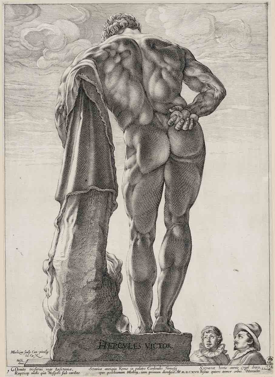 Hendick Goltzius, „Herkules Farnese“, Blatt 1 aus der Folge: Drei berühmte antike Skuplturen, 1592. © Kupferstich-Kabinett, Staatliche Kunstsammlungen Dresden, Foto: Andreas Diesend