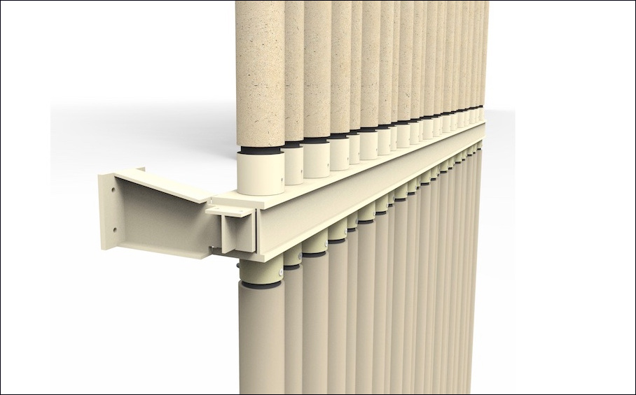 Stone Insight: For the “StoneSticks”, the French company Mineral Expertise created the columns from limestone half-shells surrounding fiberglass tube
