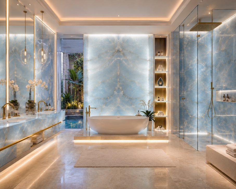 Persian Blue Onyx, quarried by Dayan Stone.