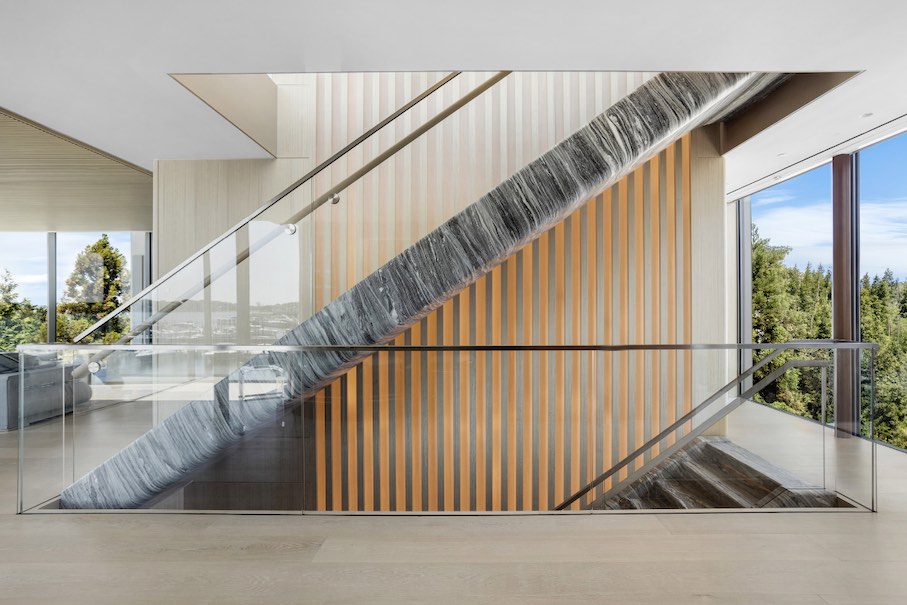 Post-tensioned stone staircase.