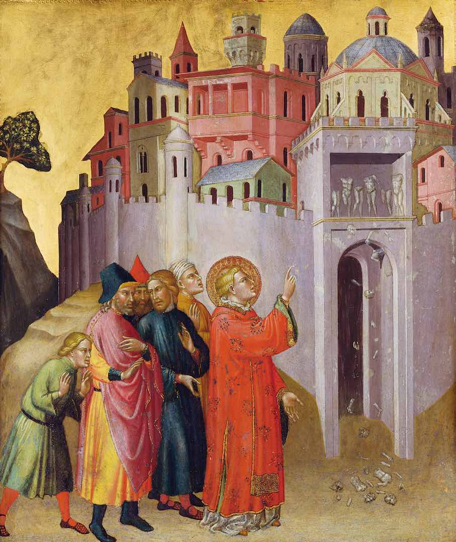 Martino di Bartolomeo: Destruction of the Pagan Idols, ca. 1390. Mixed technique on poplar. 69.8 x 58.4 x 2.1 cm. Städel Museum, Frankfurt am Main