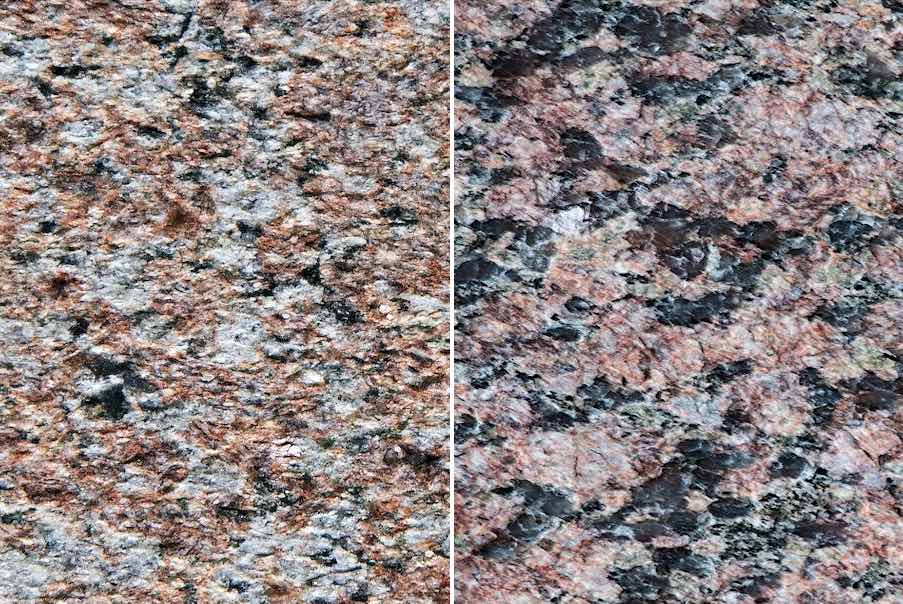 Left: Tranas Classic, bushhammered; right: Tranas Classic, fllamed.