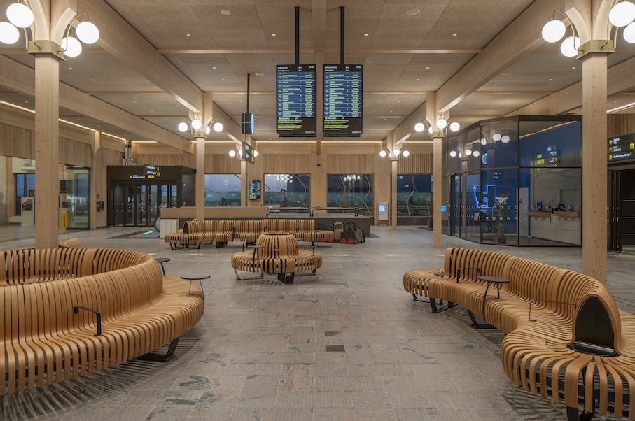 Der neue Bahnhof in Varberg in Schweden.