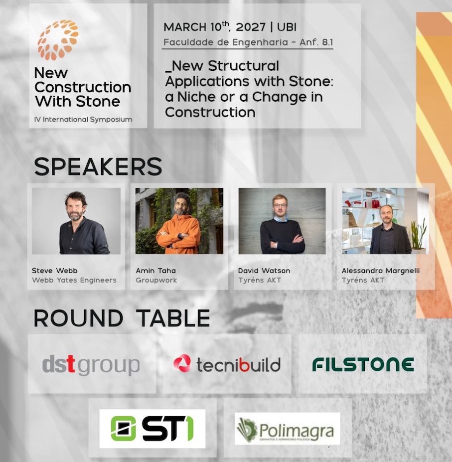 The IV International Symposium “New Construction With Stone” will take place on March 10, 11, and 18, 2027, in Portugal and will bring together architecture, technology, and full-scale testing
