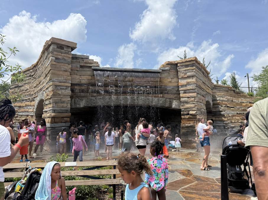 CID Awards, Commercial Stone Design: Gipson Play Plaza Feature Wall. Company: MVVA / NEW YORK QUARRIES, Raleigh, N.C.